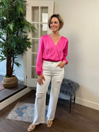 Elio Hot Pink V Neck Long Sleeve Blouse - MK Threads Boutique