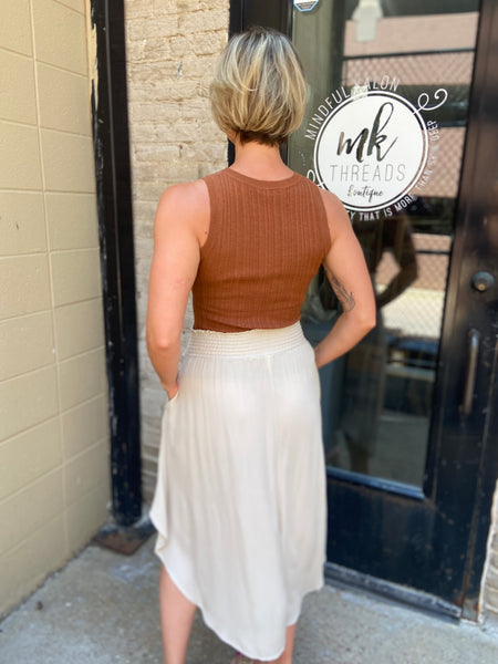 Ashlen Beige Linen Crinkle Midi Skirt