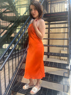 Cassey Orange Satin Halter Top Maxi Dress