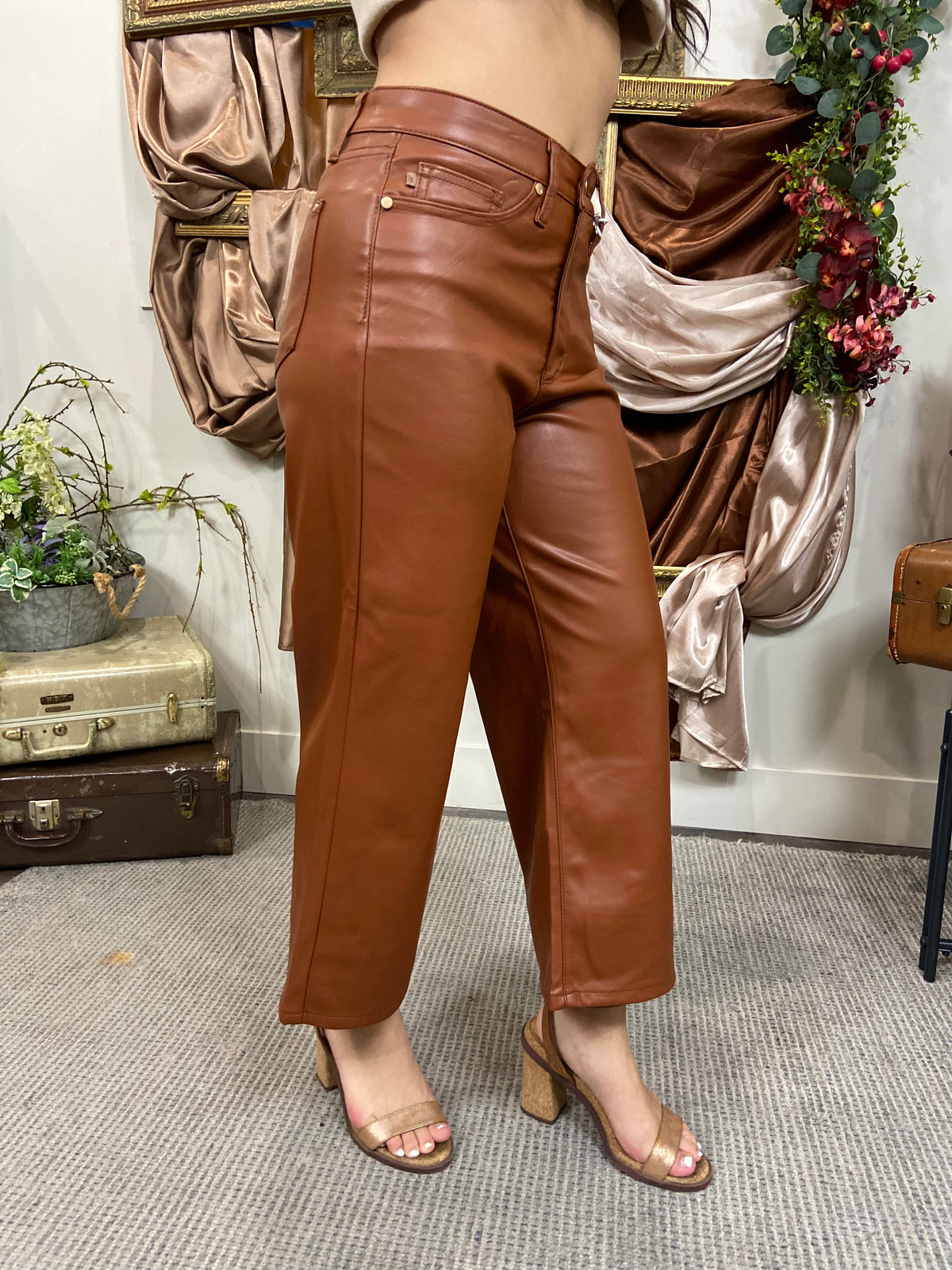 Cami Camel Faux Leather Judy Blue Pants