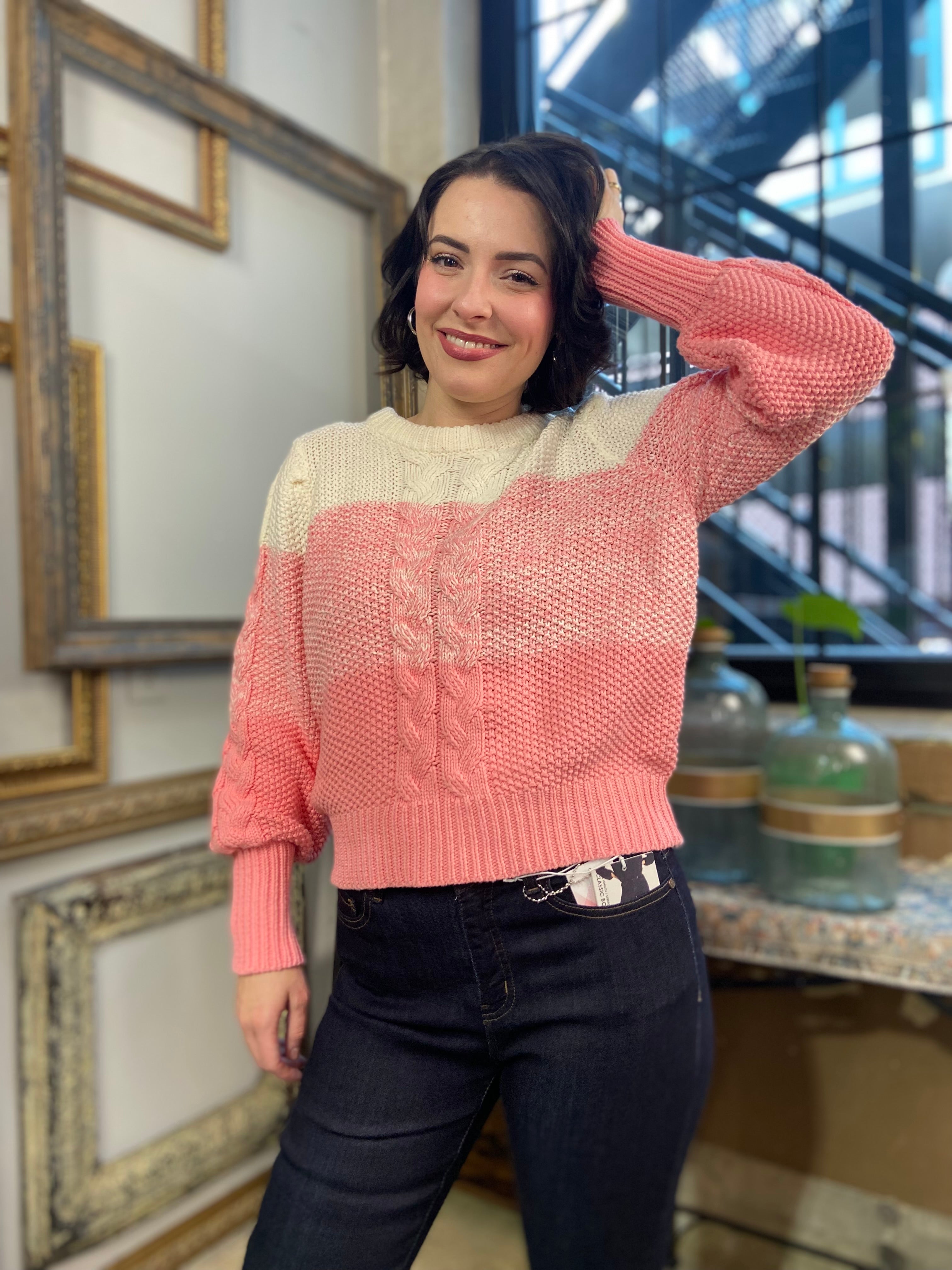 Freya Pink Stripe Knit Sweater