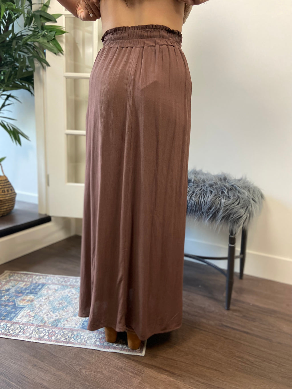 Theo Brown Midi Crinkle Slit Skirt - MK Threads Boutique