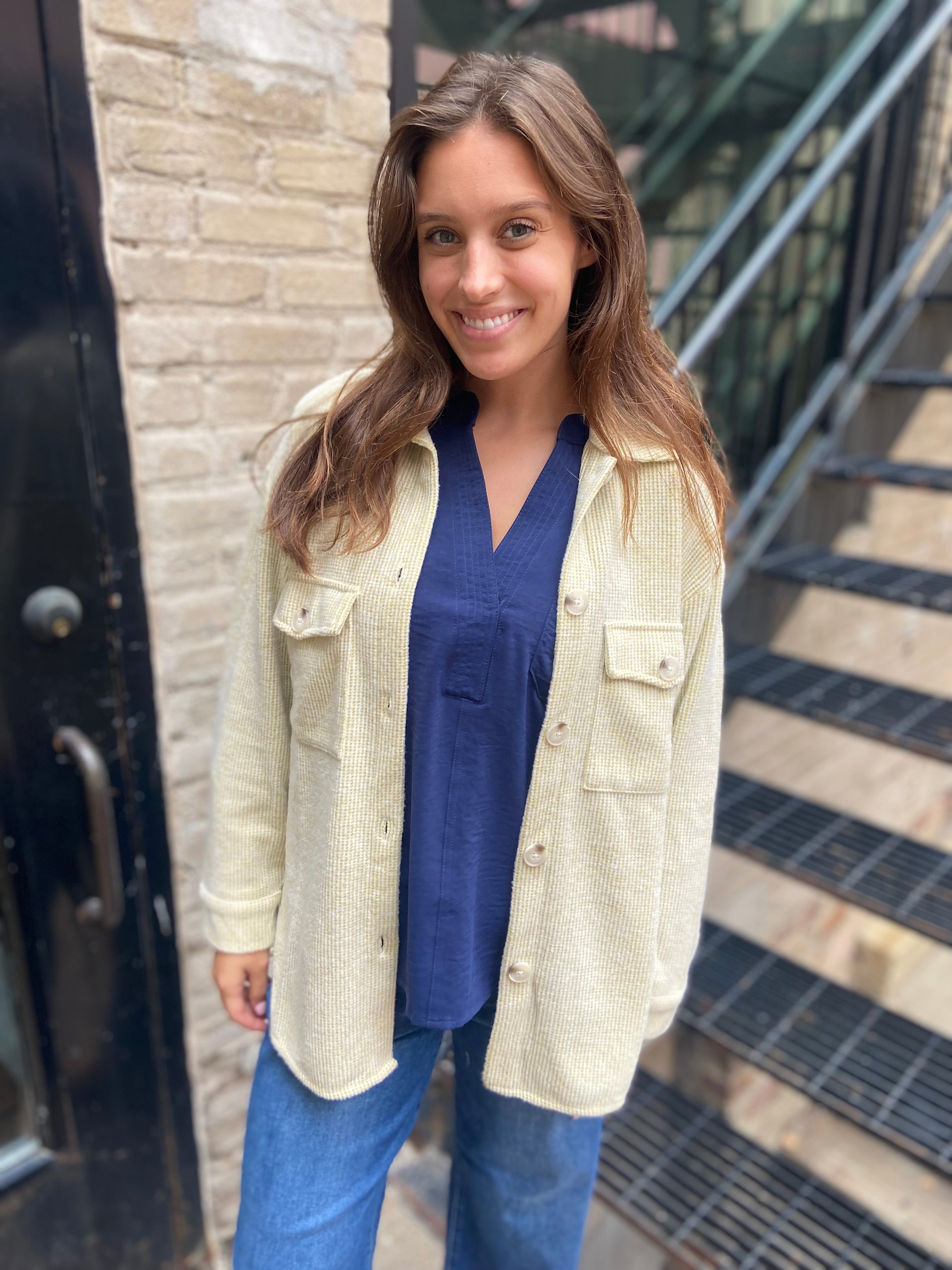 Stella Lime Green Waffle Knit Oversized Shacket