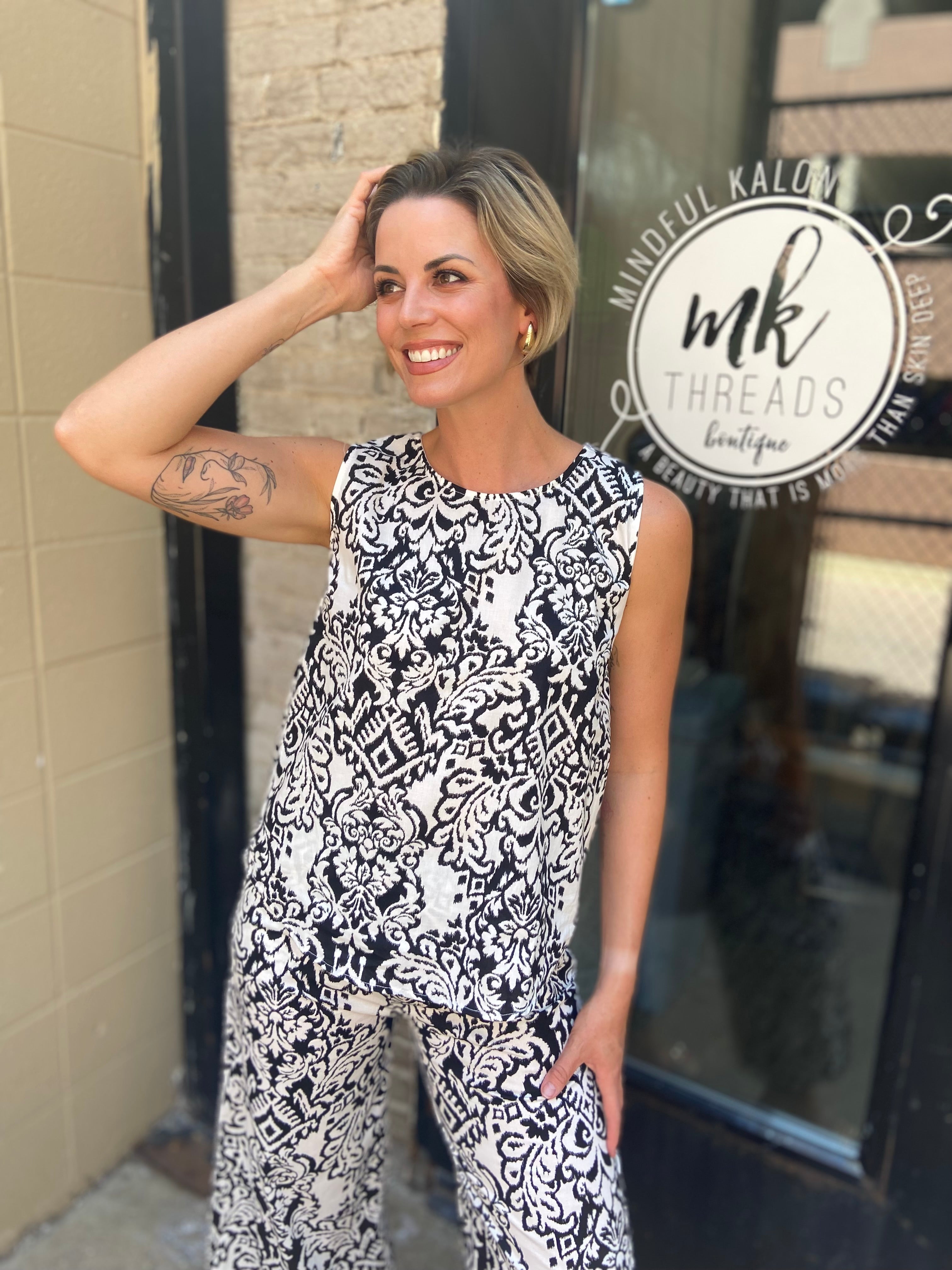 Esme Black & White Pattern Top