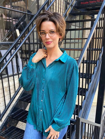 Sonia Teal Green Long Sleeve Blouse