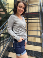 Elara Heather Gray V Neck Long Sleeve - MK Threads Boutique