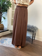 Theo Brown Midi Crinkle Slit Skirt - MK Threads Boutique