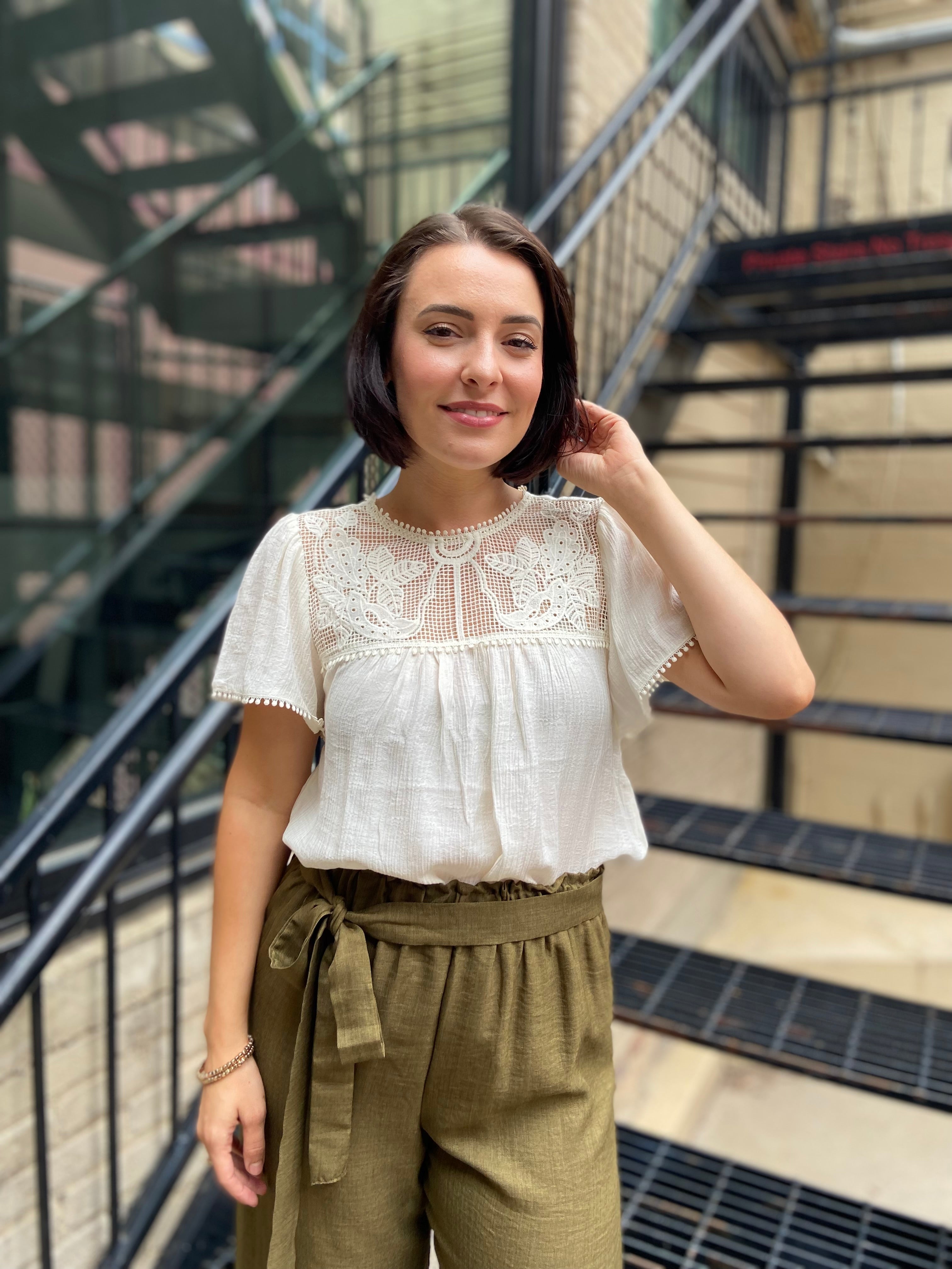 Fallon Ivory Sheer Lace Blouse