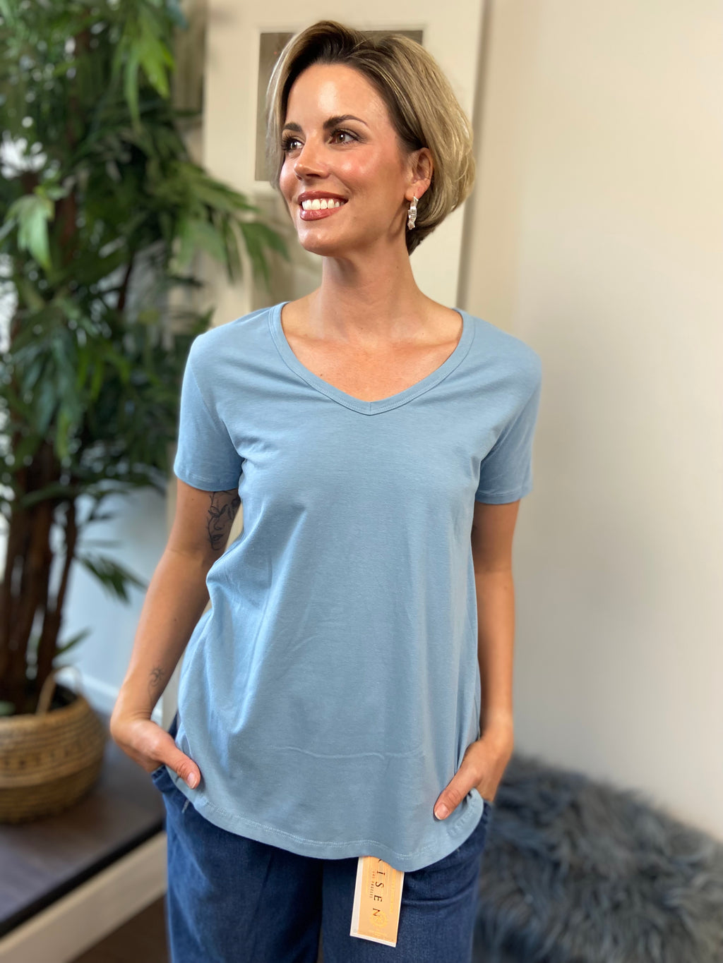 Thea Light Blue Short Sleeve Full Length Top - MK Threads Boutique