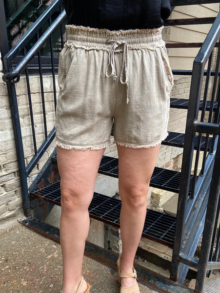 Casey Beige Washed Linen Shorts