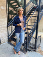 Aria Navy Pattern Button Up Top