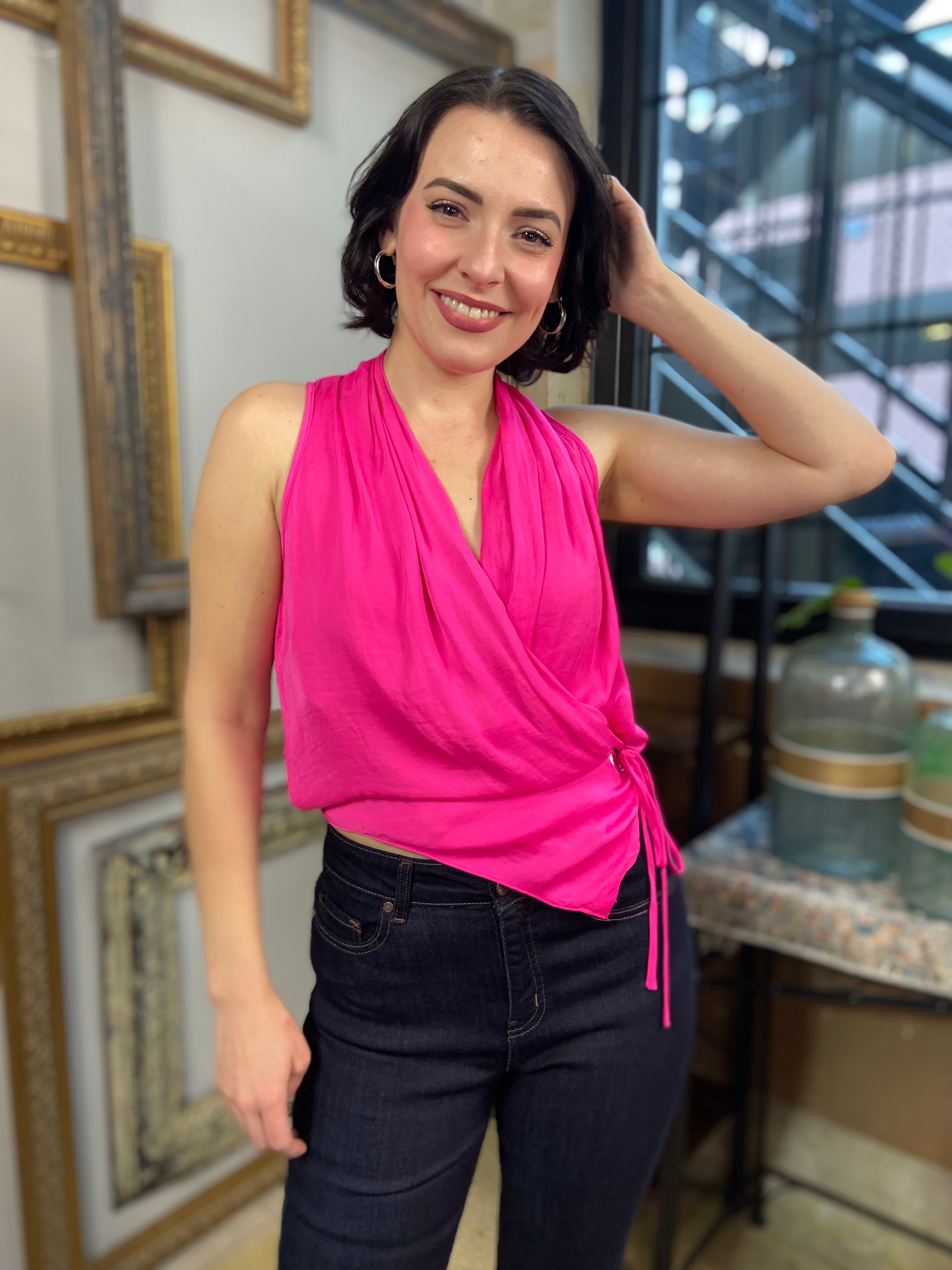 Wendy Hot Pink Wrap Top