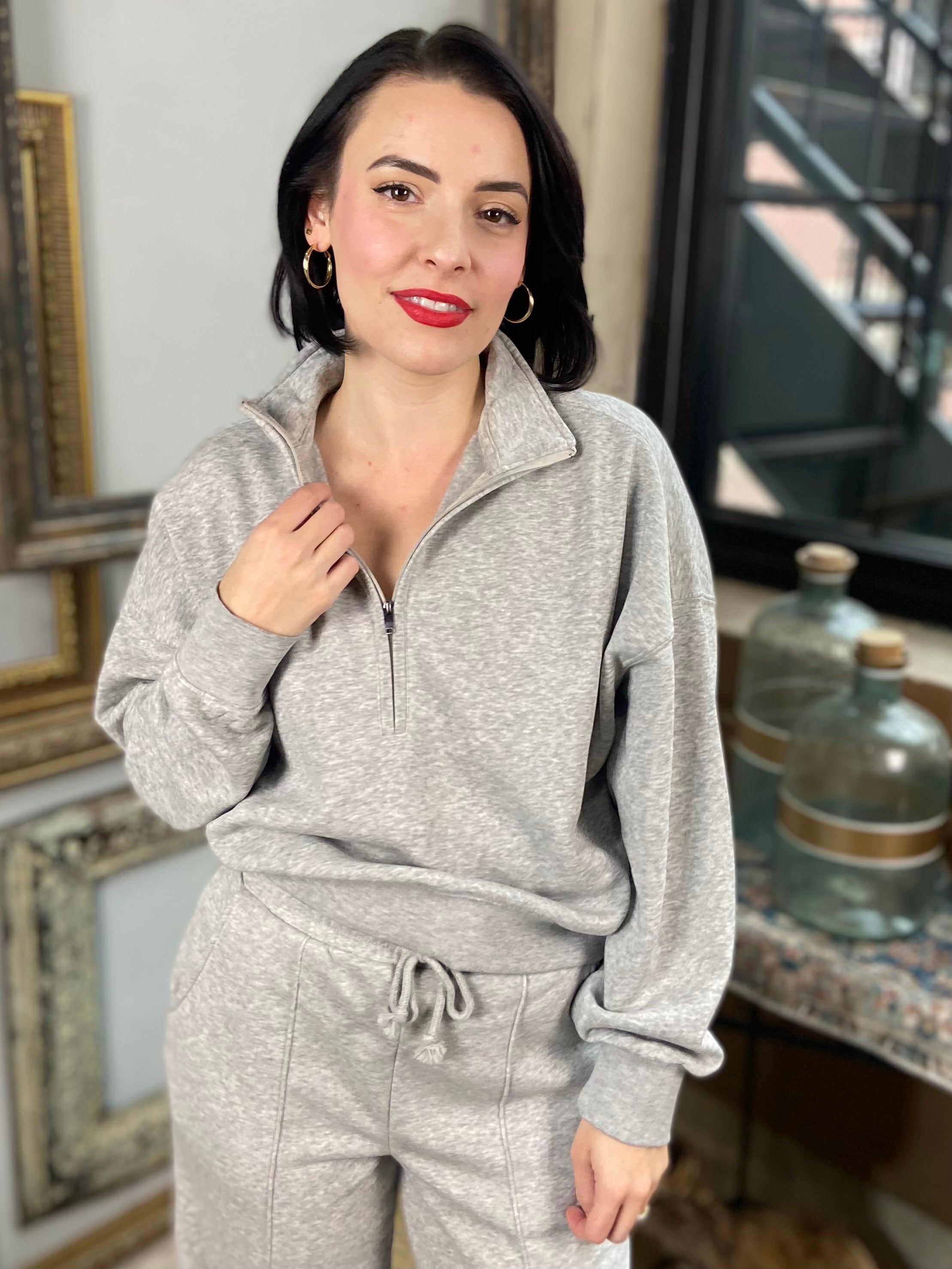 Morgan Heather Gray Soft Half Zip Sweater