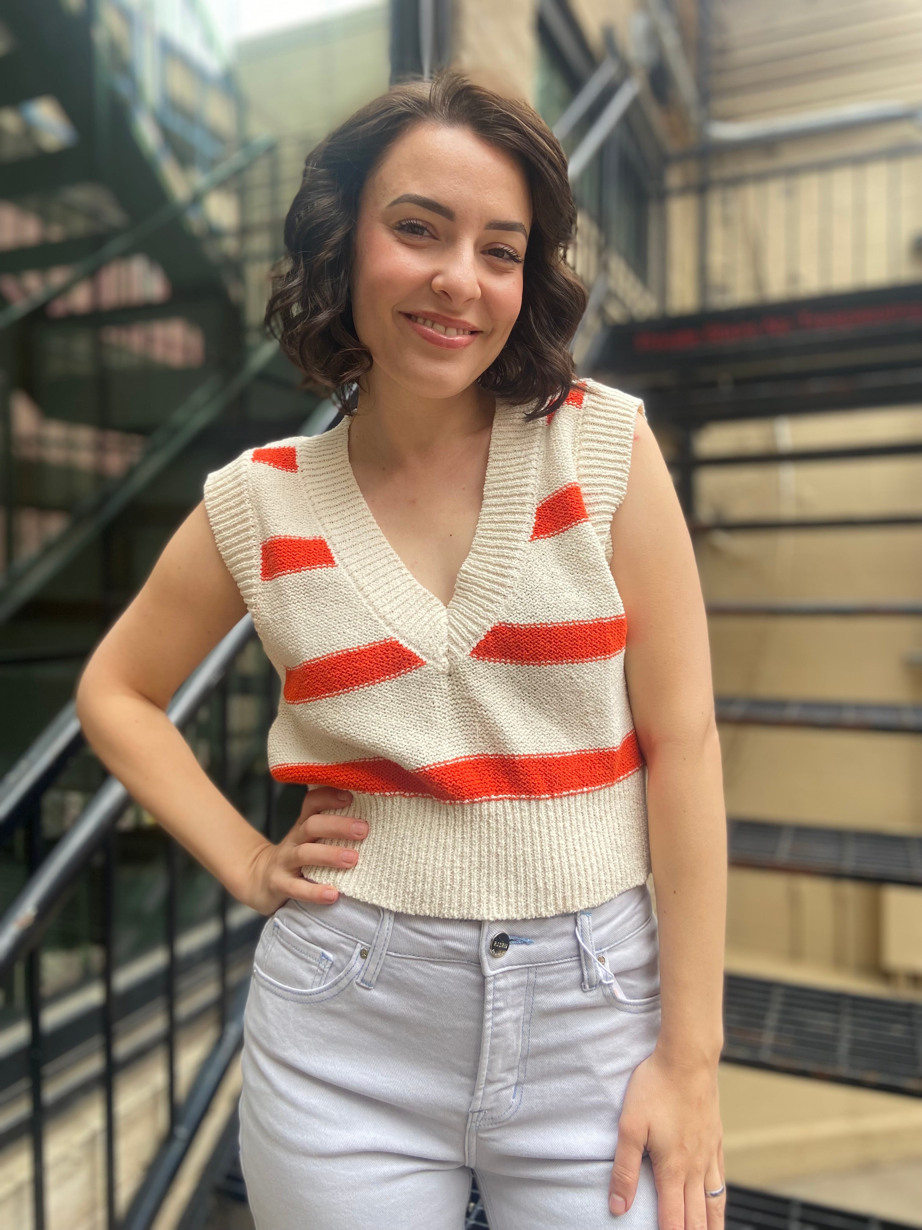 Oren Orange & Cream Stripe Sweater Vest