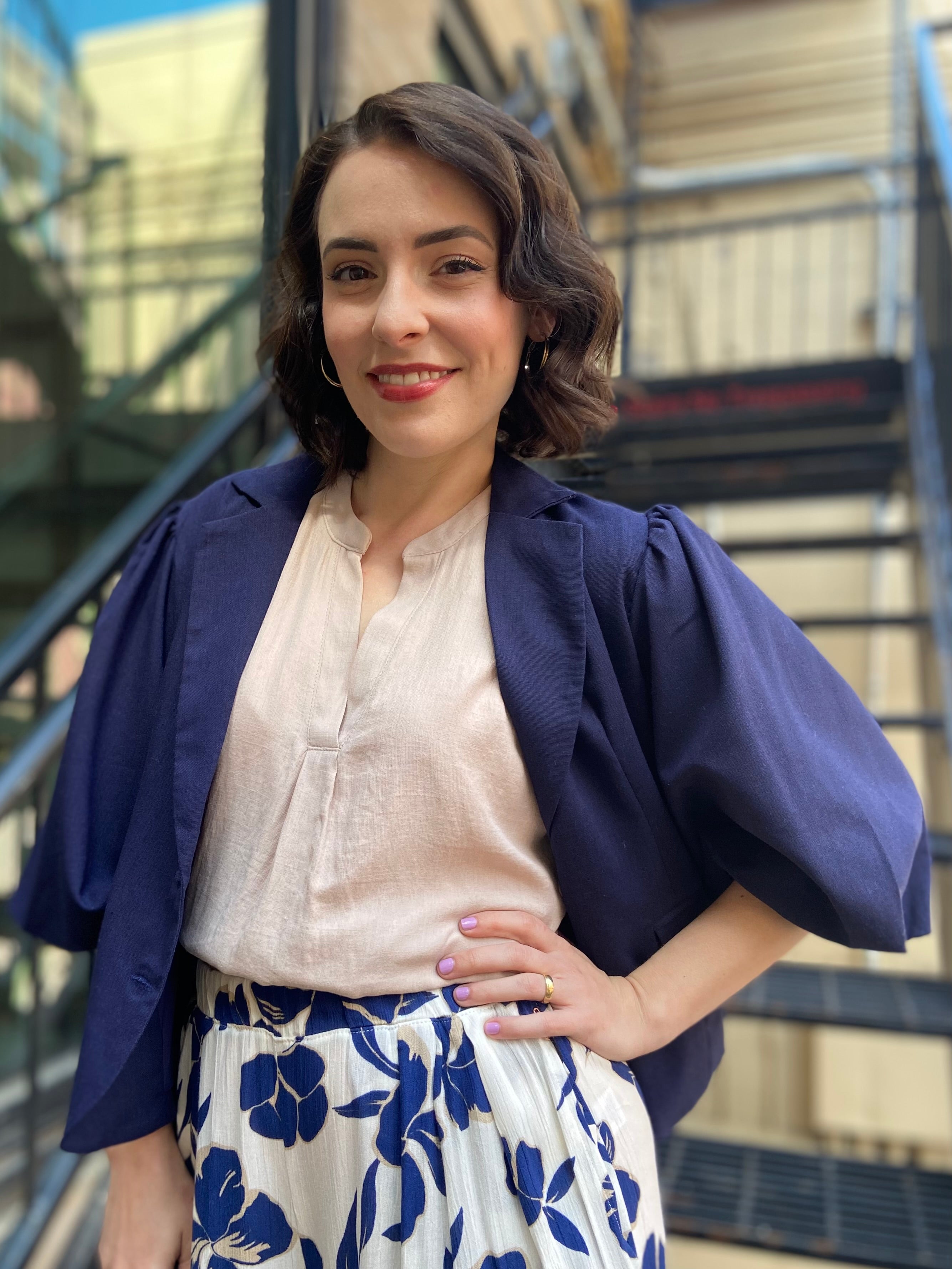 Oakley Navy Blue Bubble Sleeve Blazer Top - MK Threads Boutique