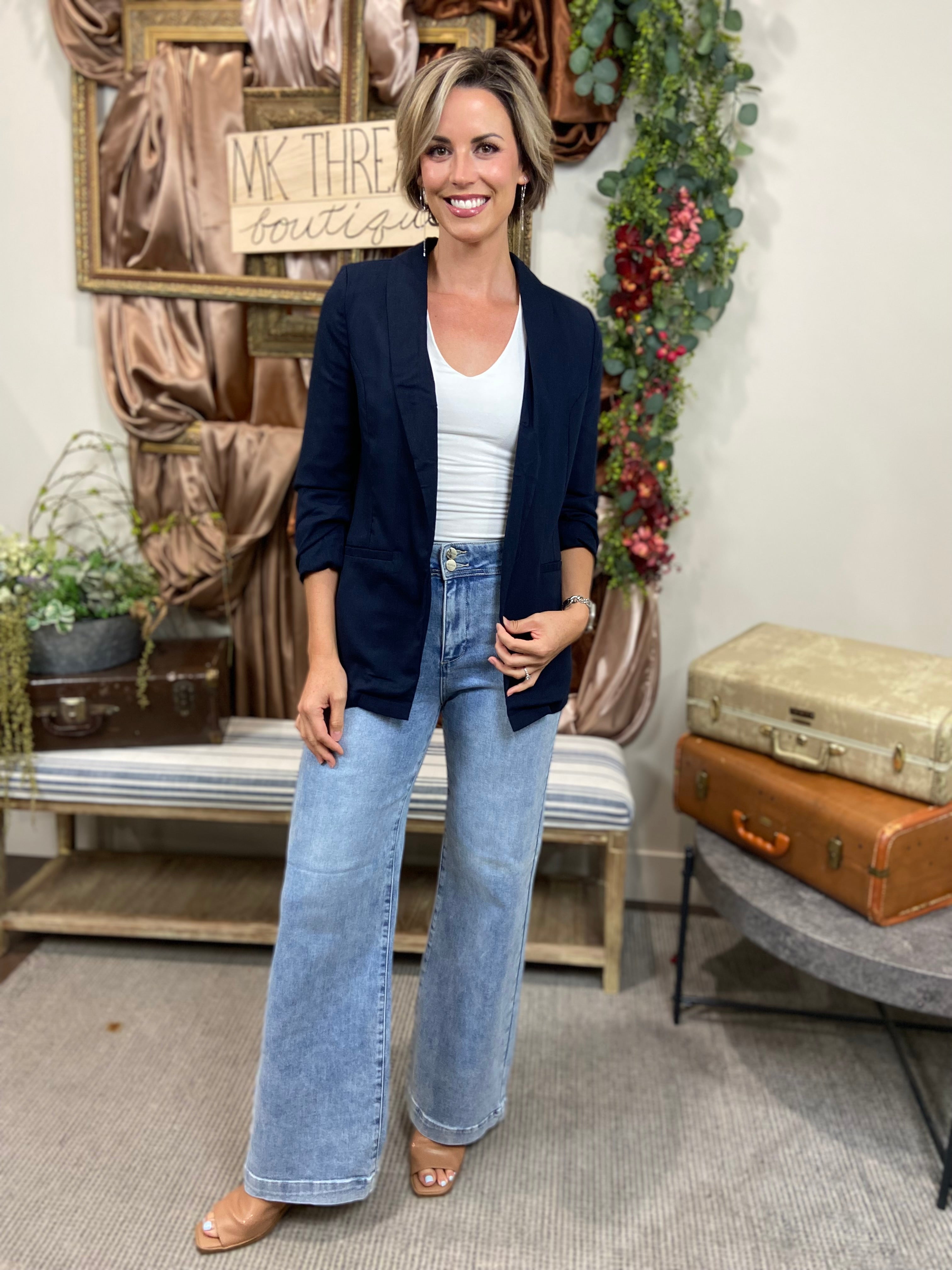 Ezra Navy Quarter Sleeve Blazer