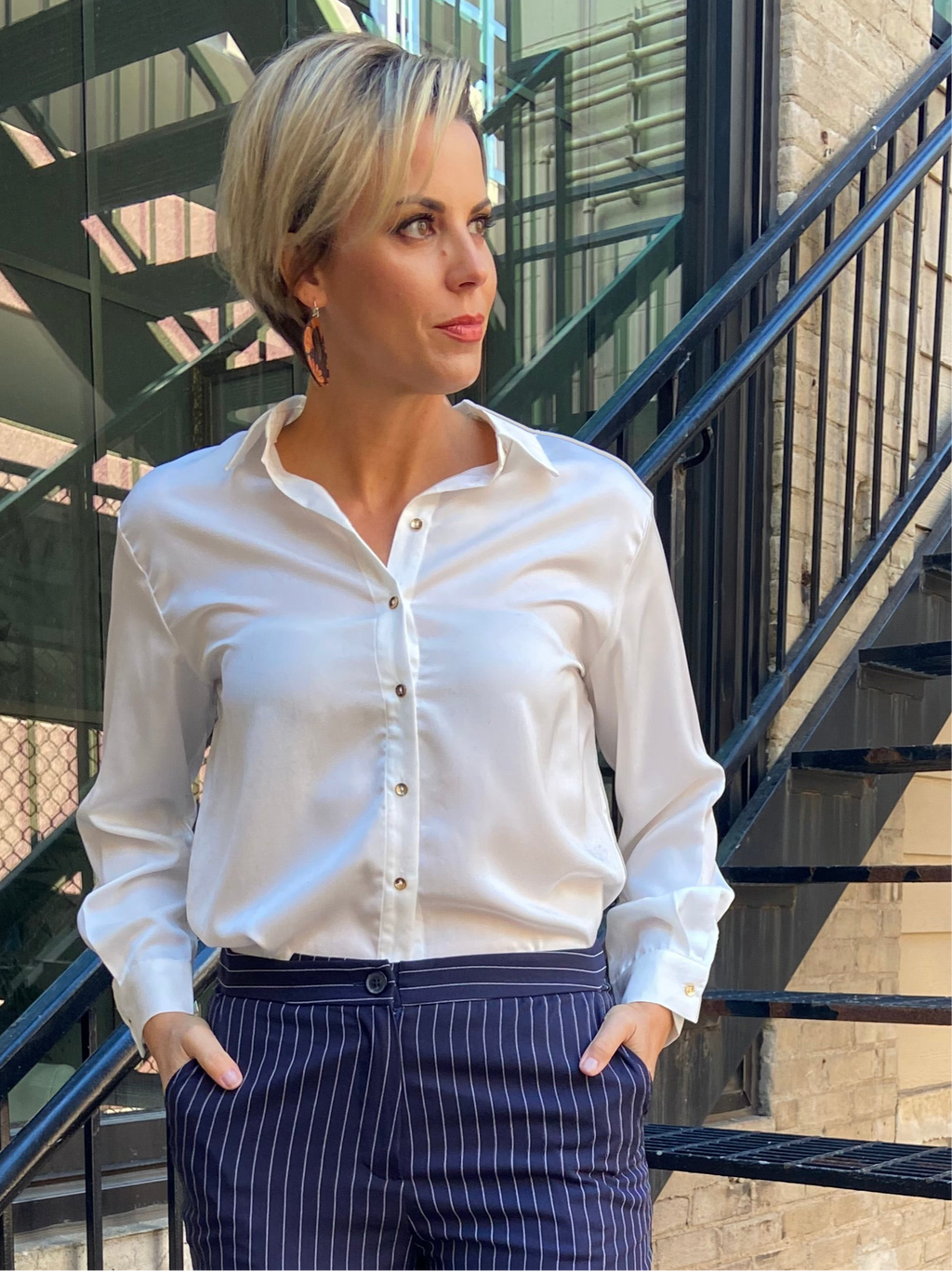 Alexi Off White Silk Button up