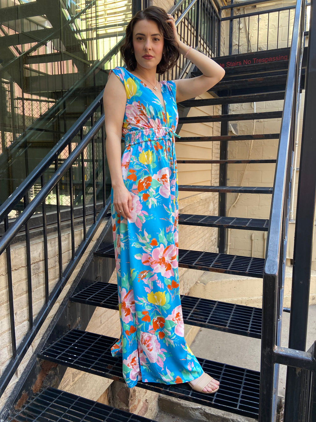 Allison Blue Floral Maxi Dress - MK Threads Boutique