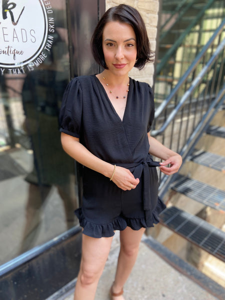 Capri Black V Neck Tie Romper