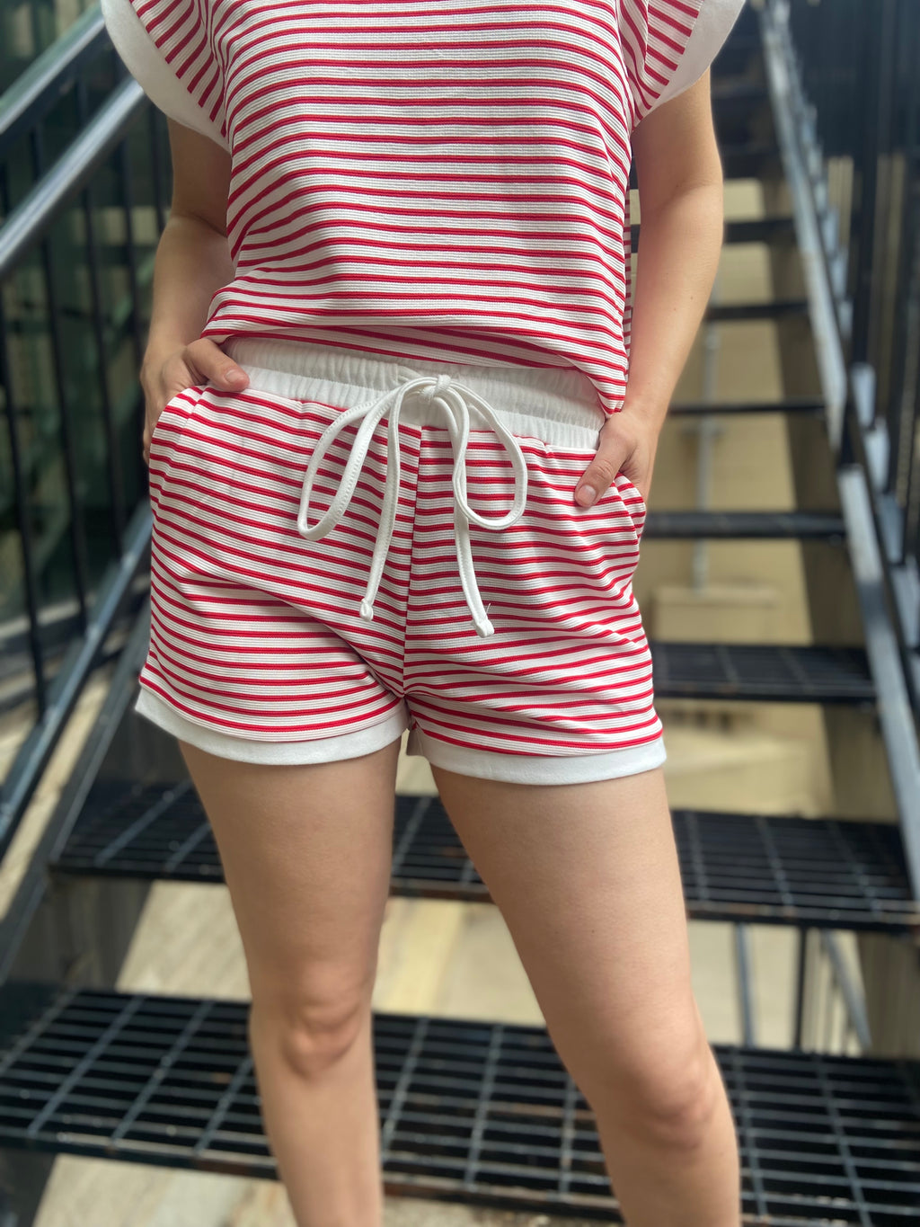 Wally Red/White Striped Sleeveless Top & Shorts Set - MK Threads Boutique