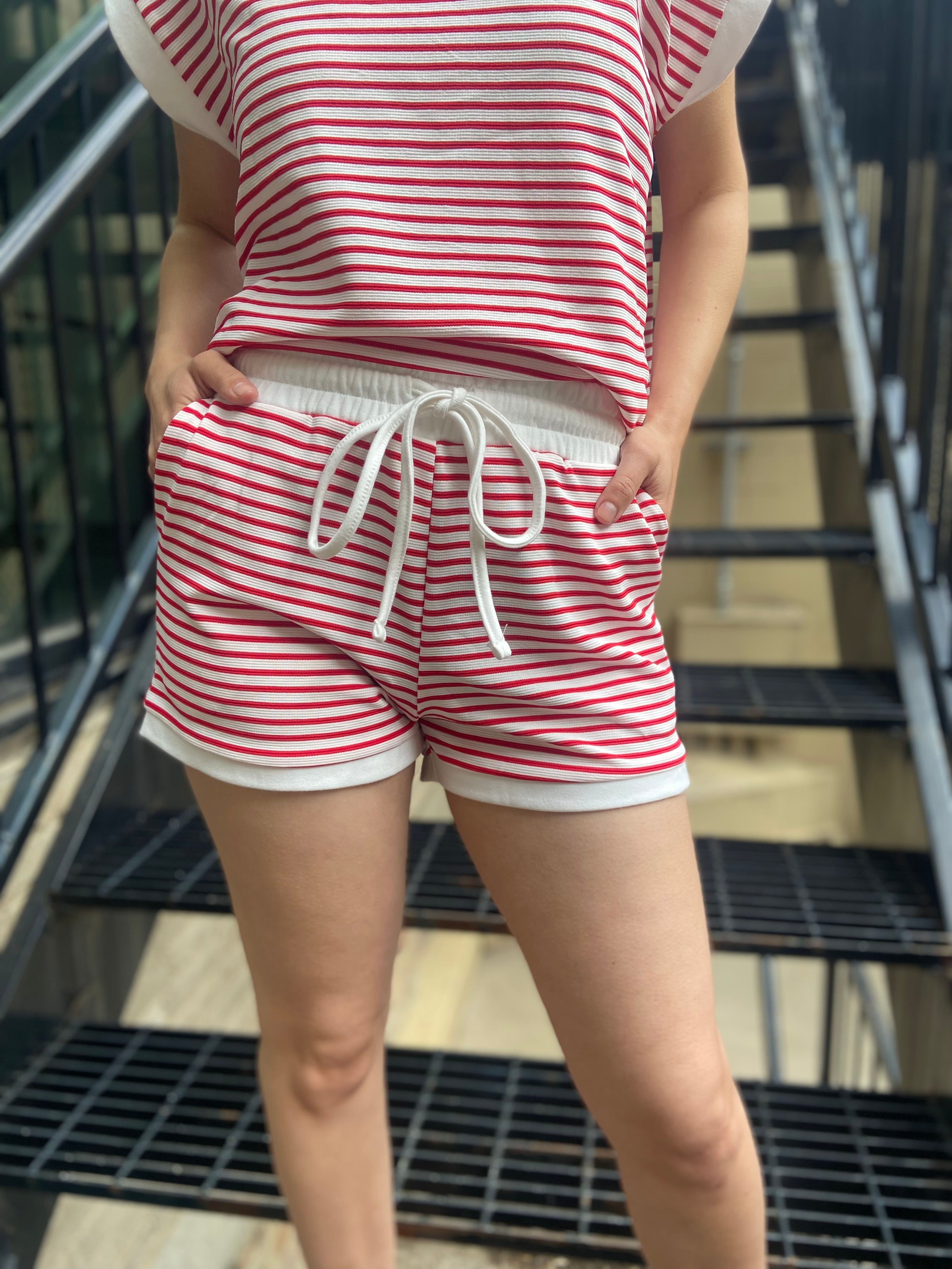 Wally Red/White Striped Sleeveless Top & Shorts Set - MK Threads Boutique