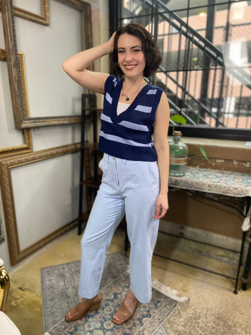 Wella Blue Stripe V Neck Sweater Vest - MK Threads Boutique