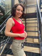 Rula Orange Red Double Line V Neck Tank Top - MK Threads Boutique