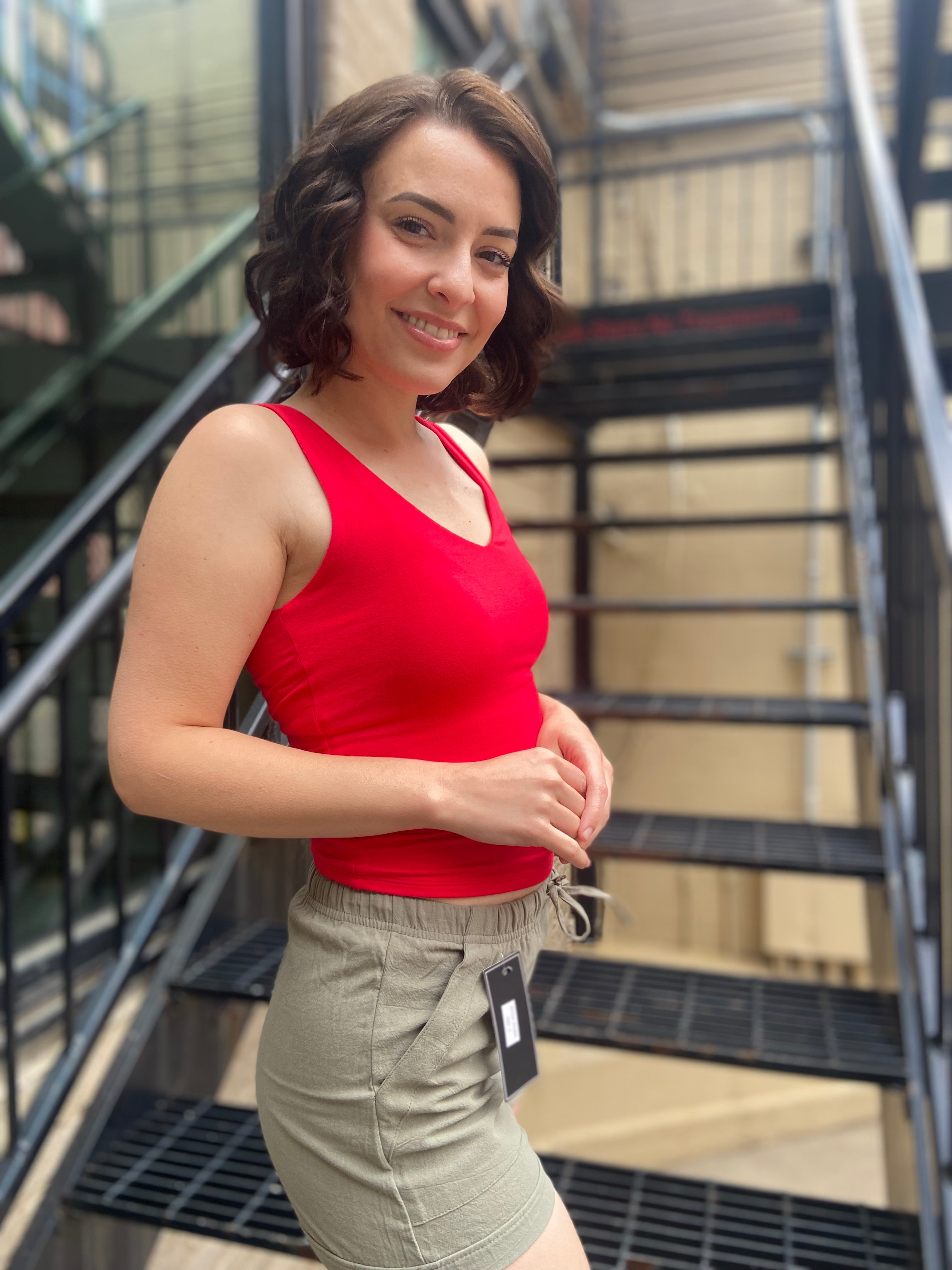Rula Orange Red Double Line V Neck Tank Top - MK Threads Boutique