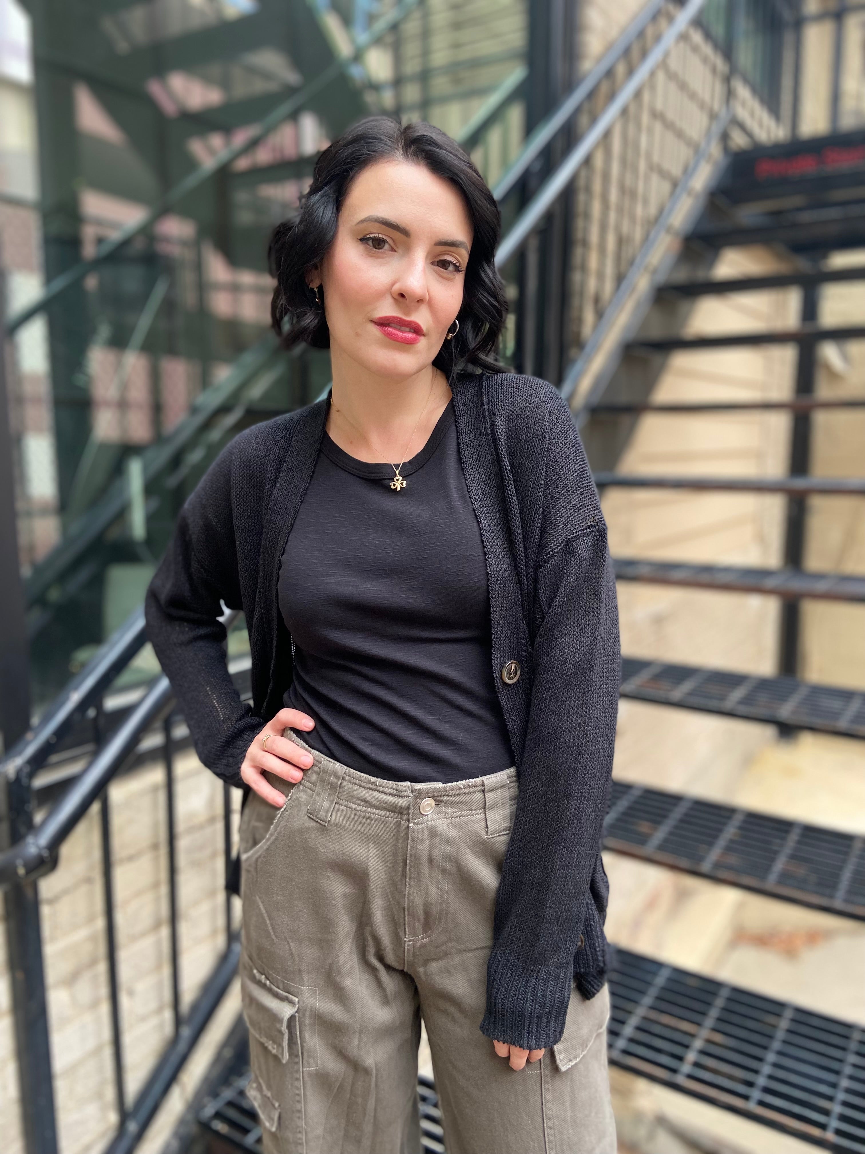Allisa Black Button Down Cardigan