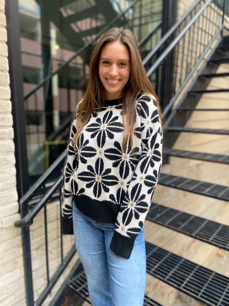 Deborah Black & White Floral Sweater