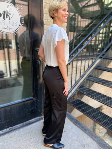 Sorrel Black Satin Cargo Pants