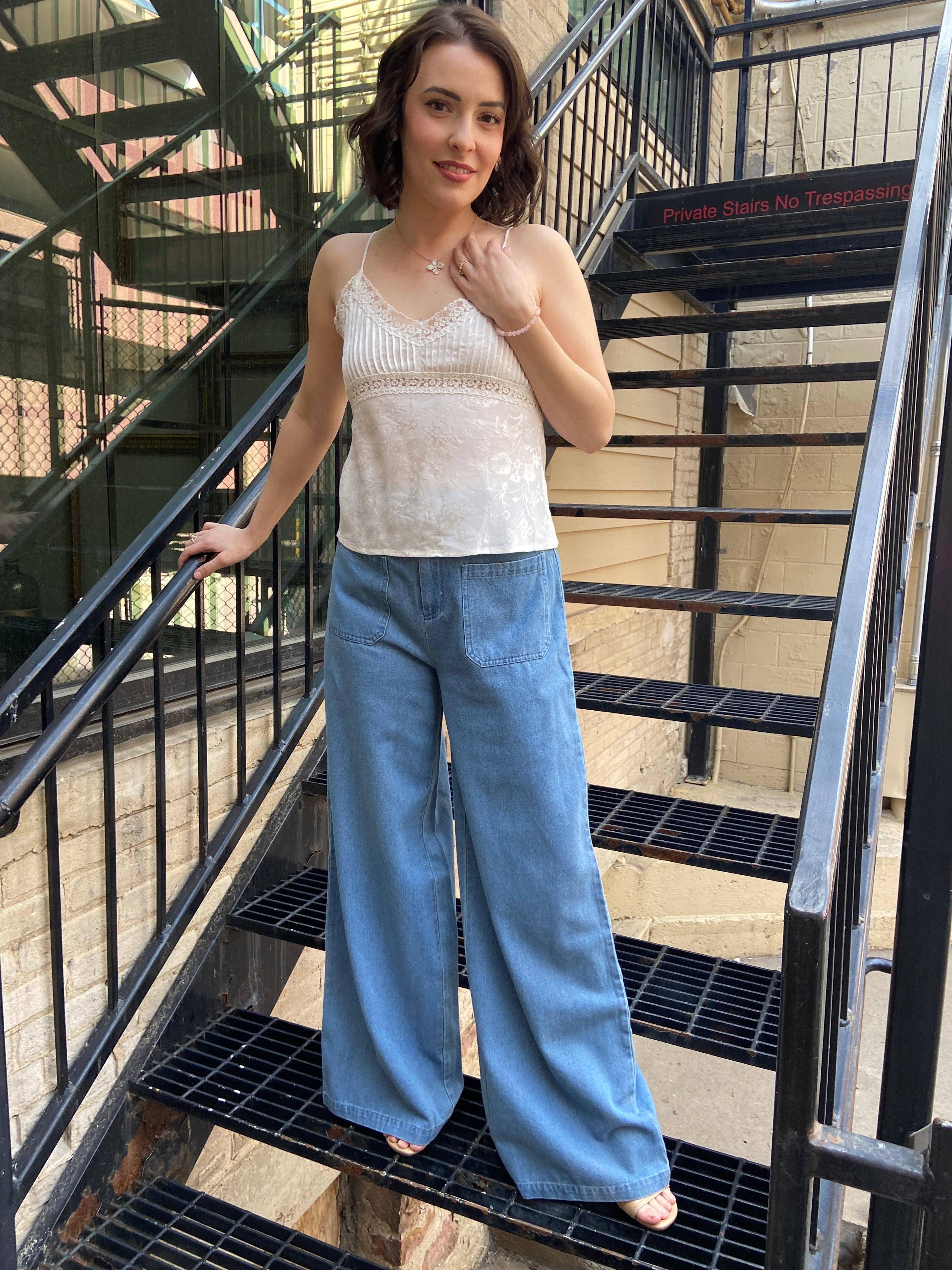 Kylie Off White Lace Detail Tank Top