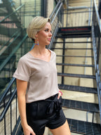 Rina Ash Mocha Cuffed Sleeve Top