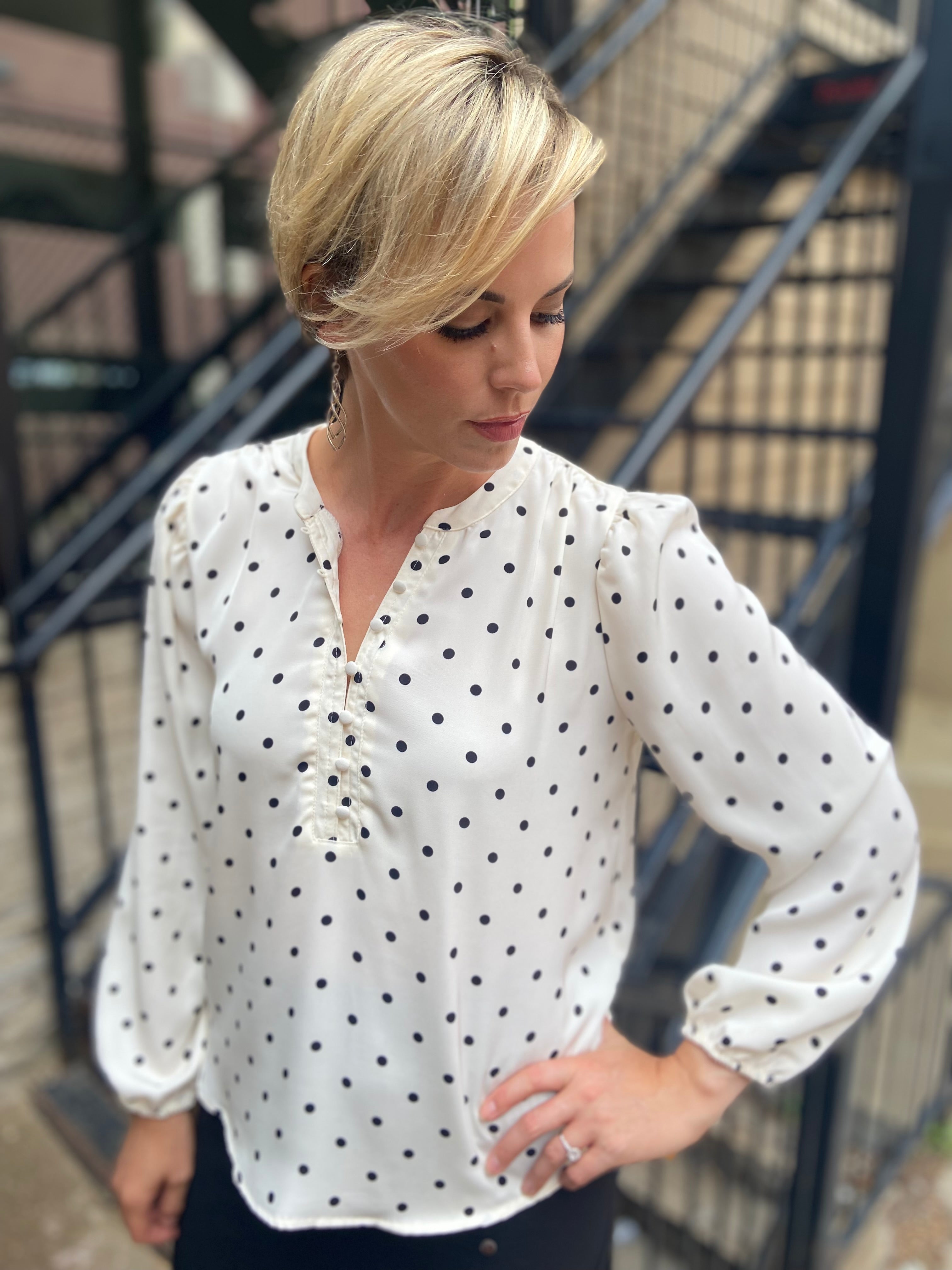 Callisa White Polka Dot Long Sleeve Top