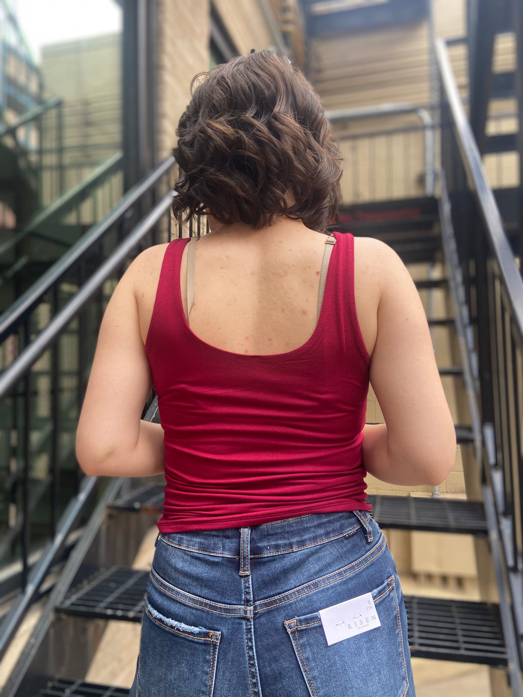 Rula Cherry Double Line V Neck Tank Top - MK Threads Boutique