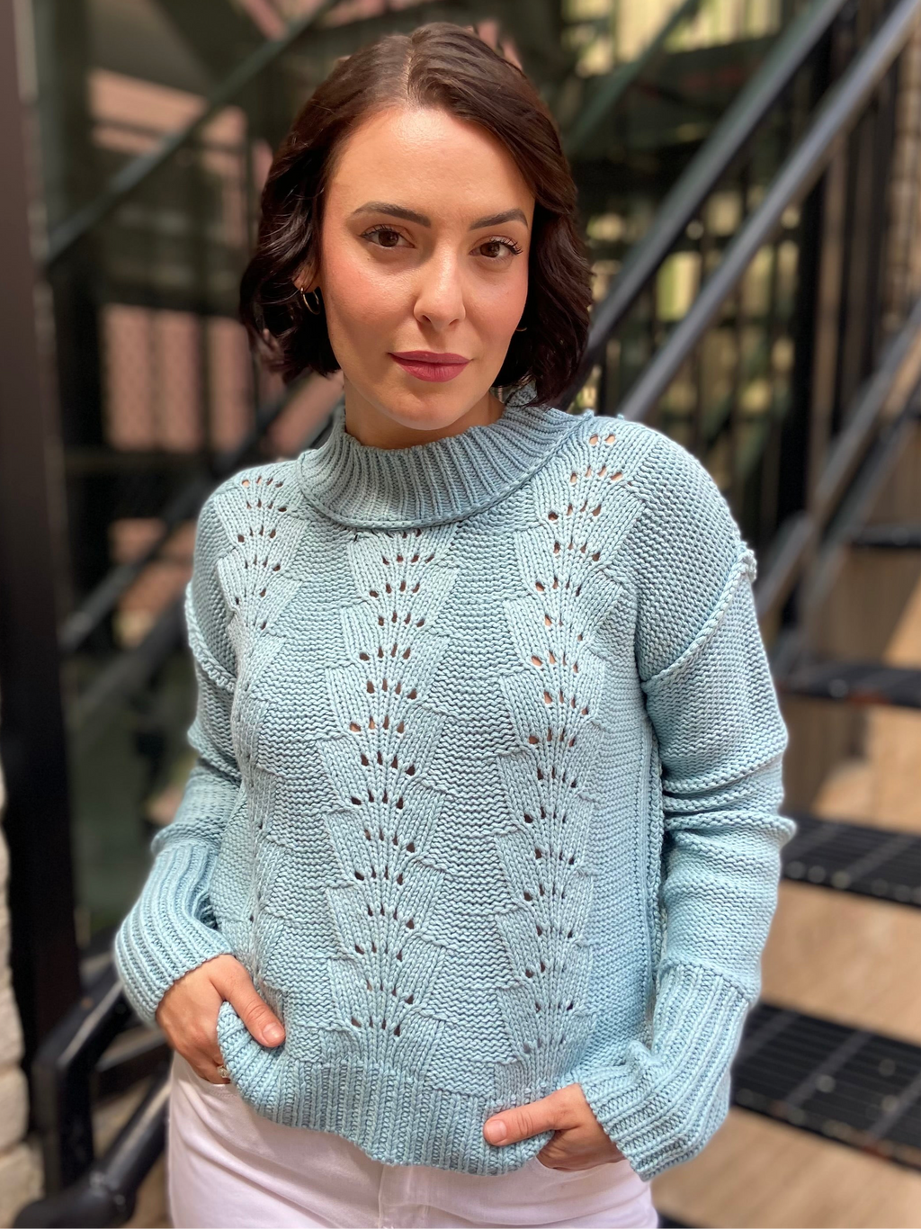 Marley Pale Blue Knit Long Sleeve Top
