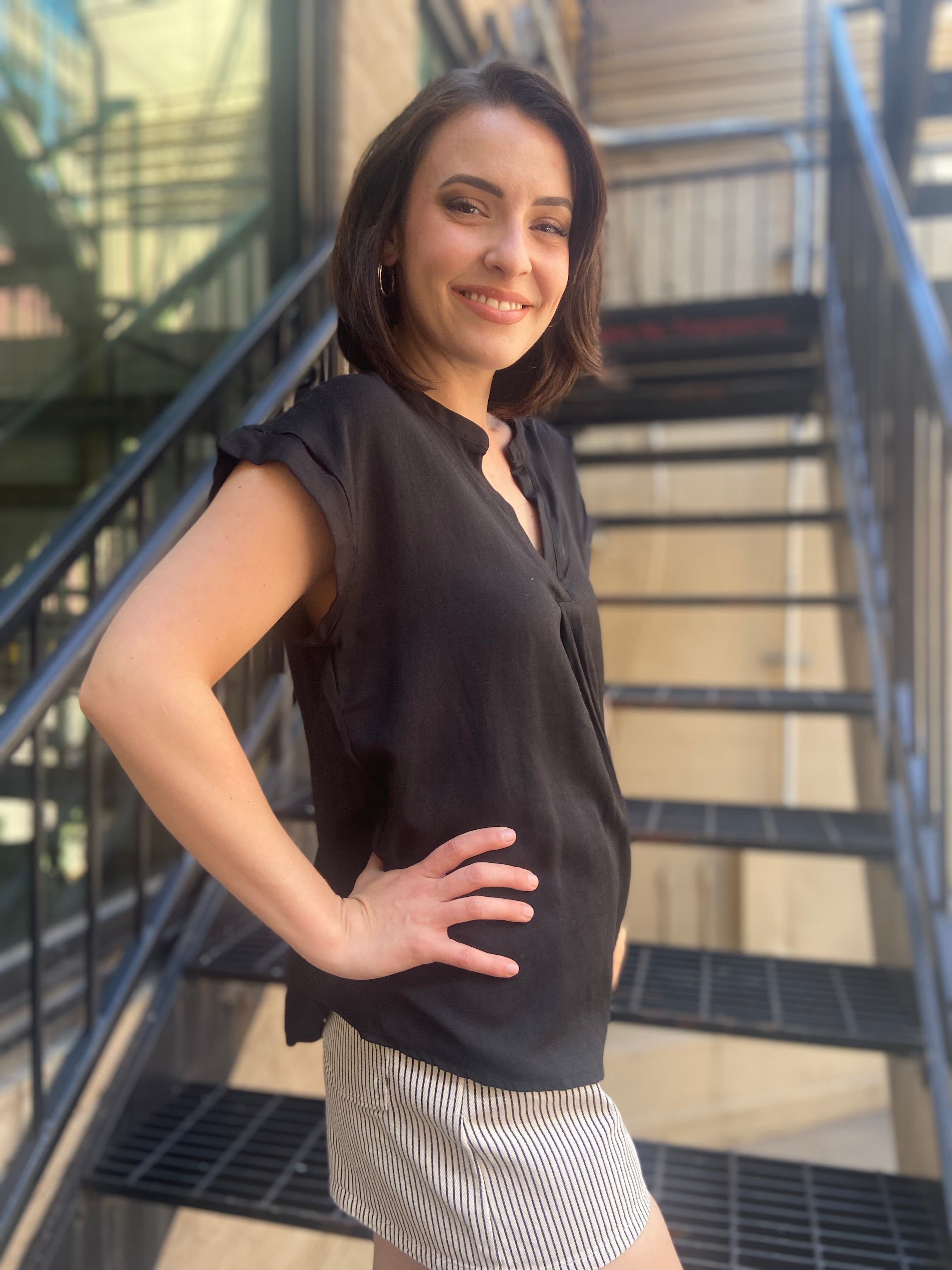 Ariella Black V Neck Collard Blouse - MK Threads Boutique