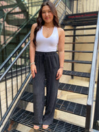 Orla Black Stripe Straight Leg Drawstring Pants - MK Threads Boutique
