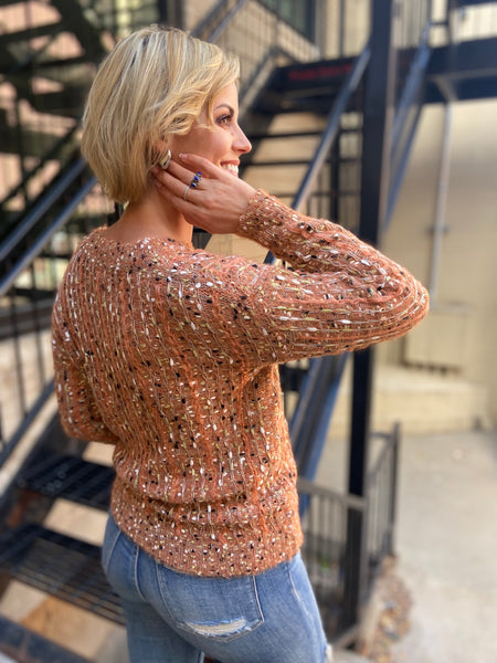 Luna Rust Fuzzy Shimmer Sweater