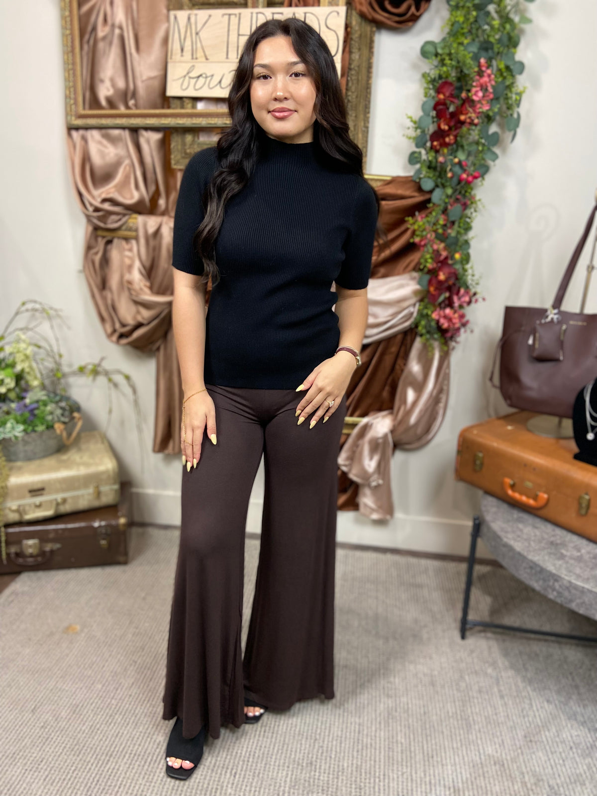 Jayna Black Ribbed Mock Neck Sweater Top