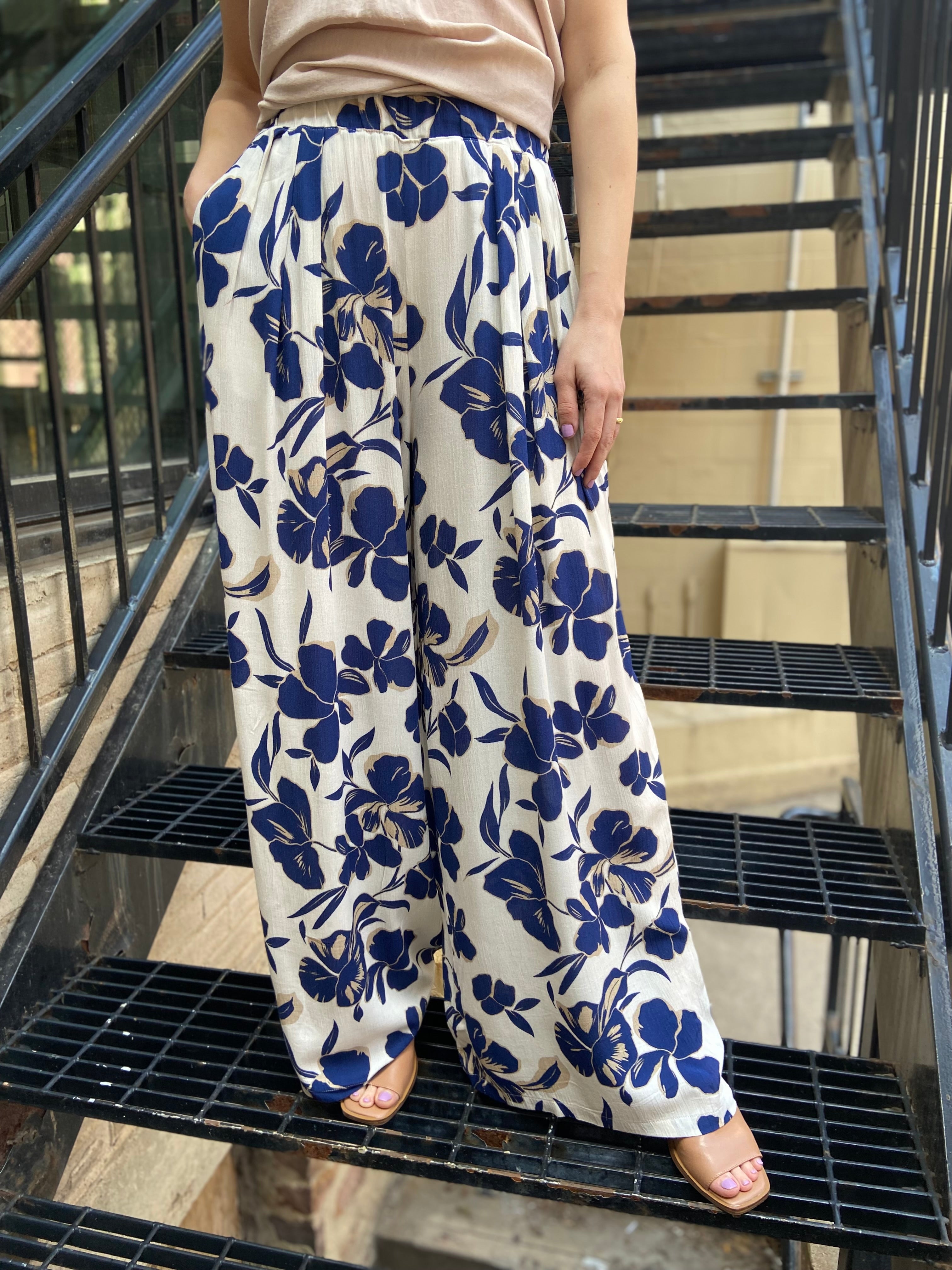 Kenny Navy Floral Wide Leg Pants - MK Threads Boutique