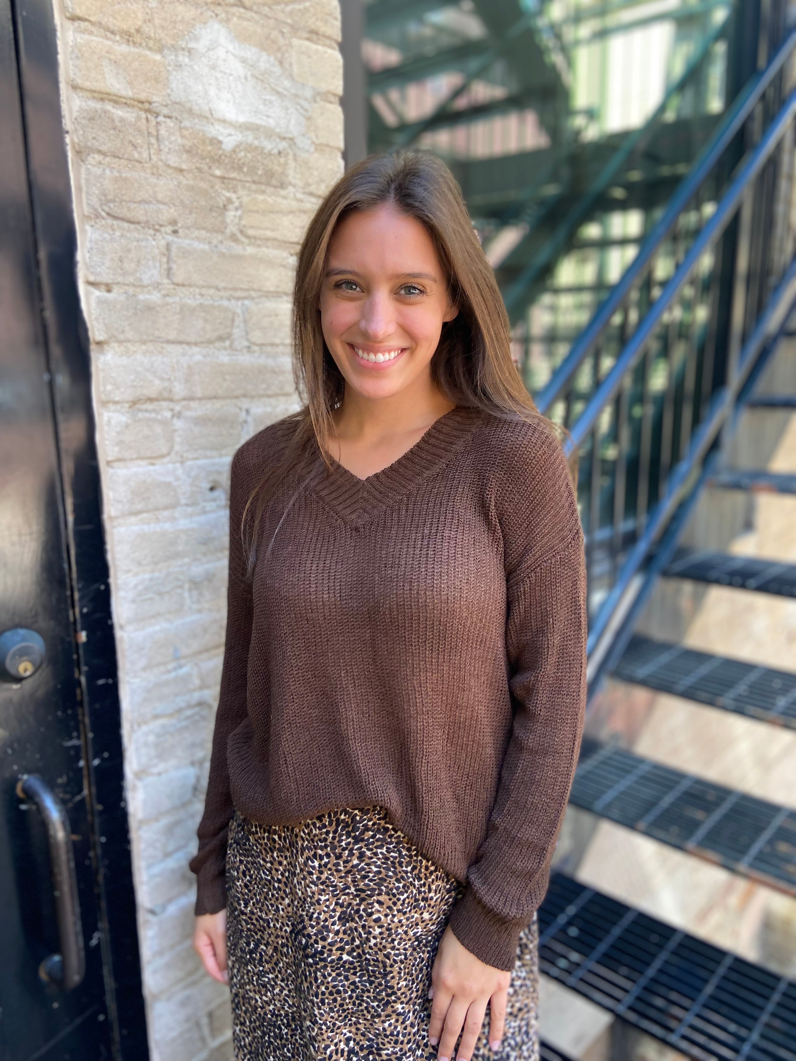 Bailee Dark Brown Sheer Knit Sweater
