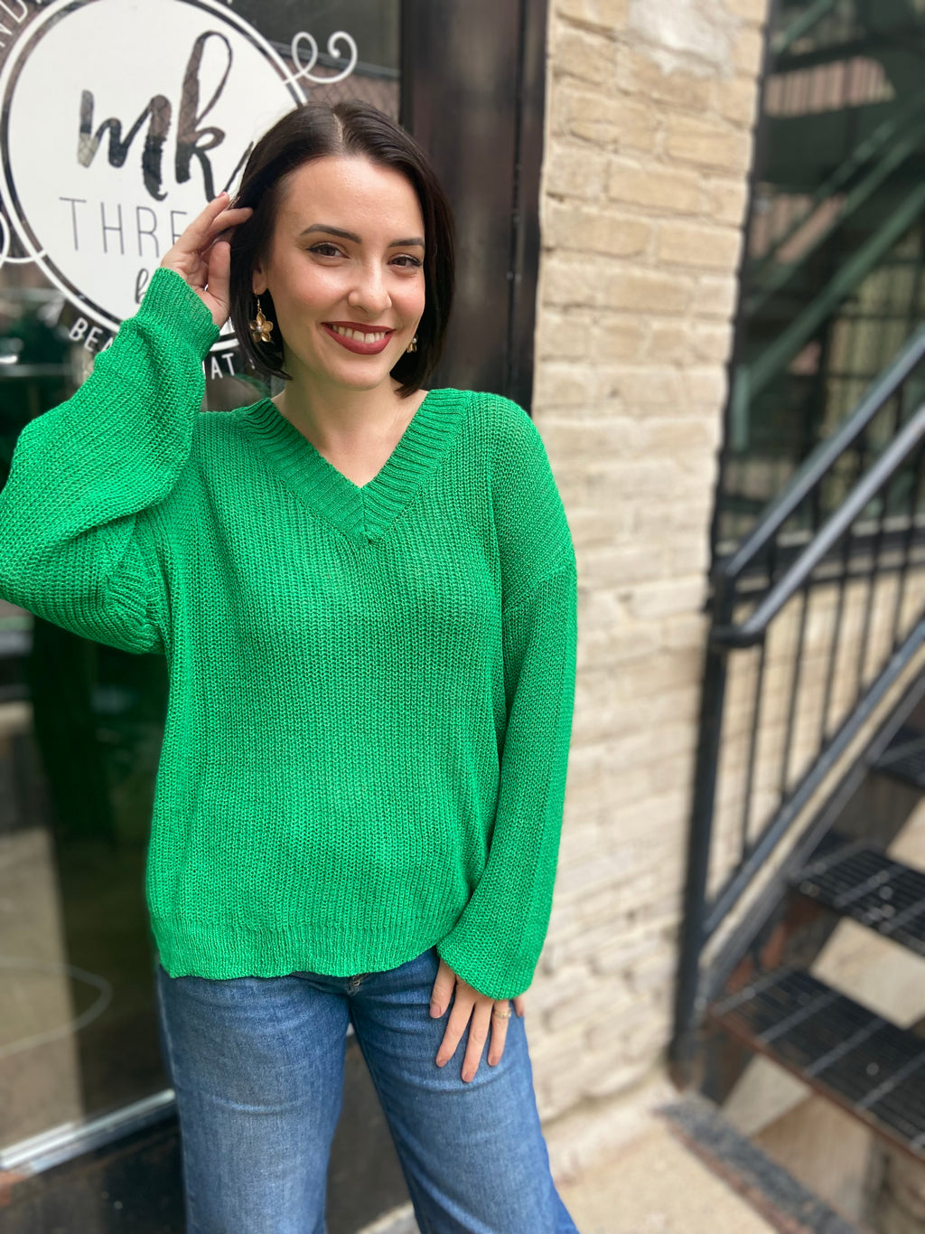 Bailee Green Sheer Knit Sweater