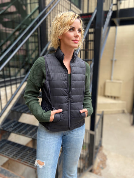 Black Puffer Vest with Pockets 