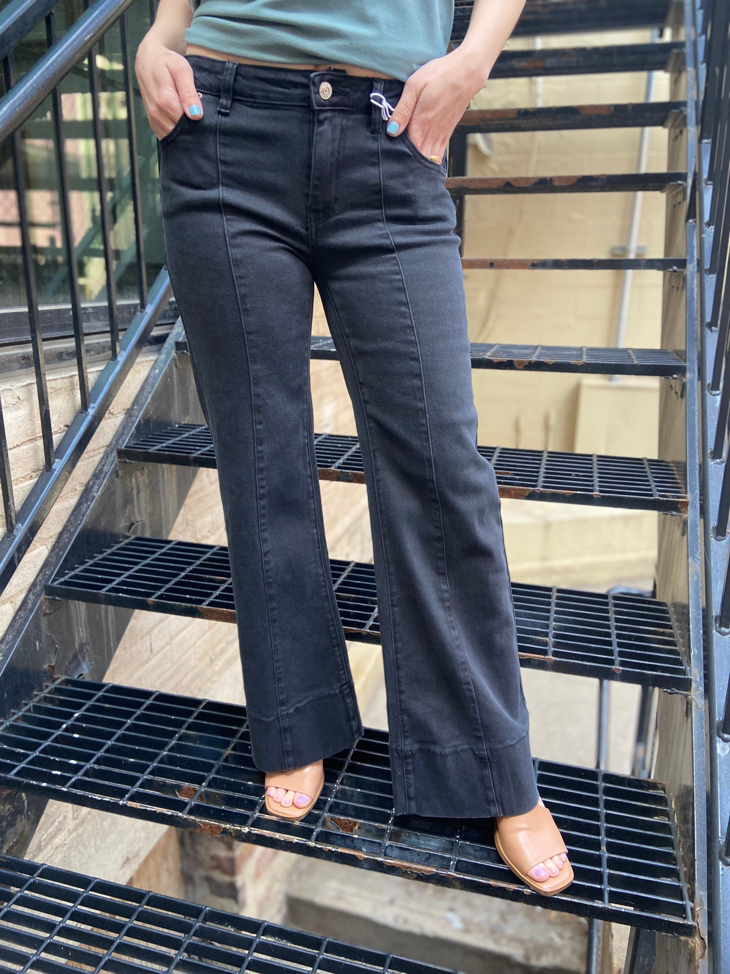 Emmy Black Mid Rise Wide Leg Jeans - MK Threads Boutique