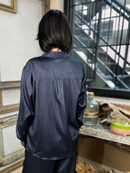 Nito Navy Satin Pin Stripe Button Up