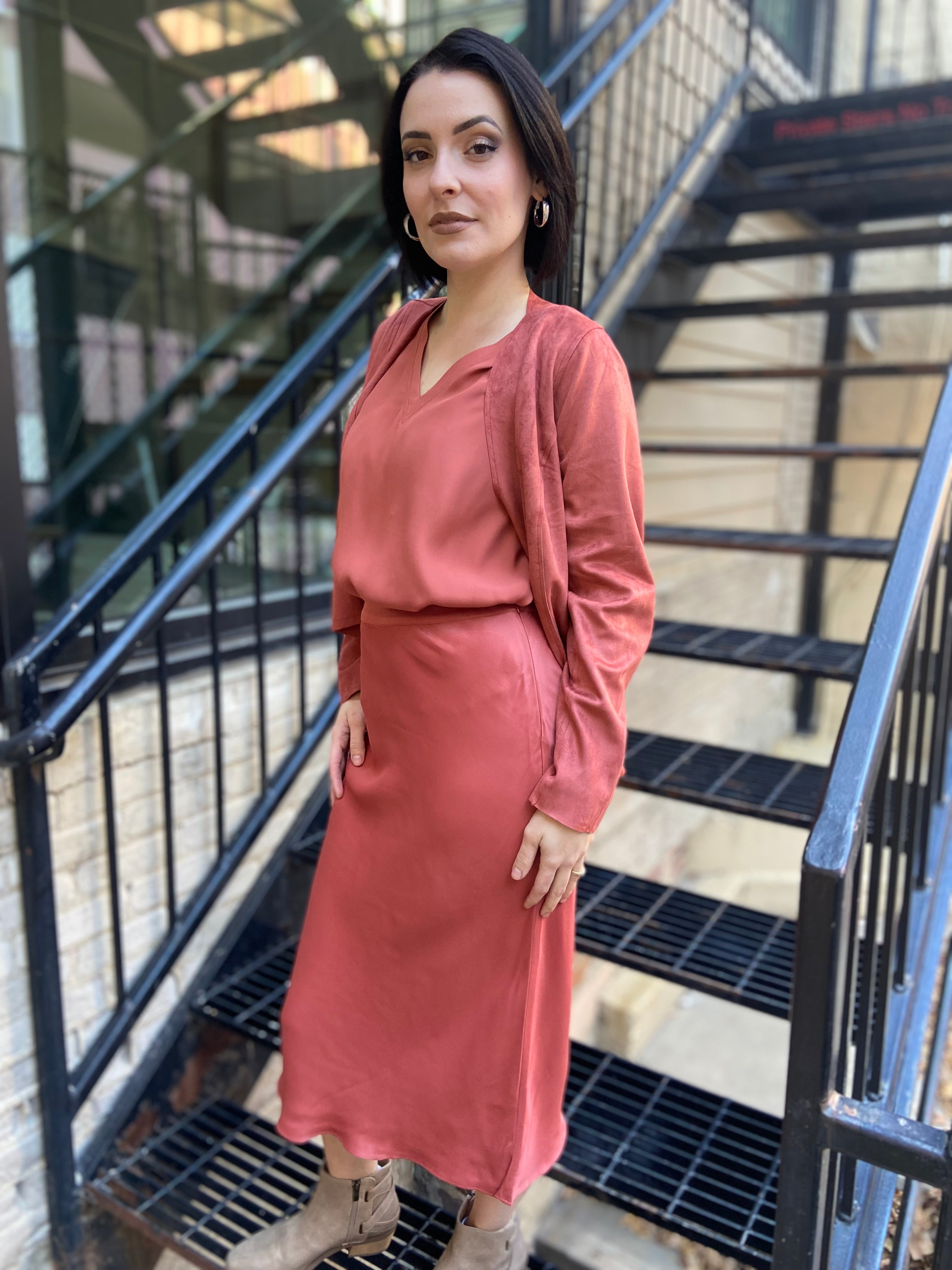 Lisa Marsala Satin Midi Skirt