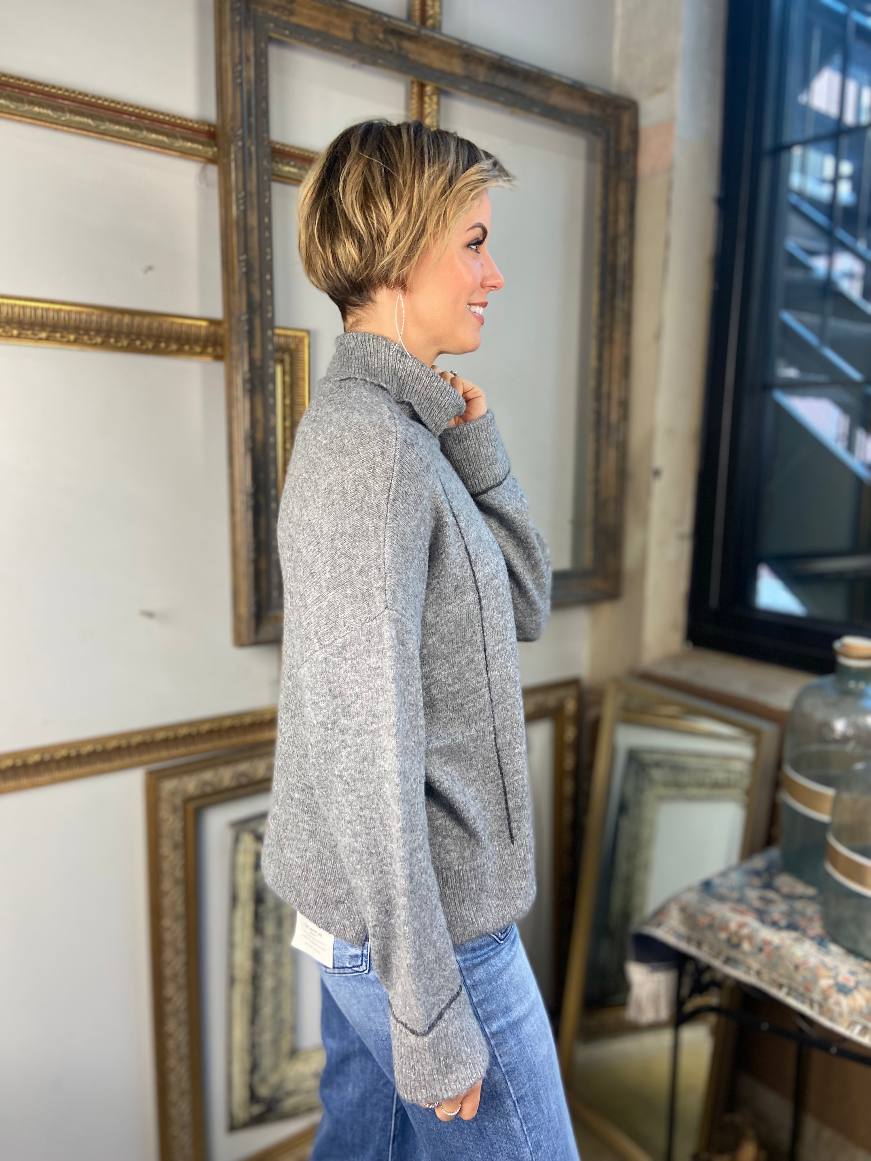 Mirana Heather Gray Turtle Neck Long Sleeve Sweater Top
