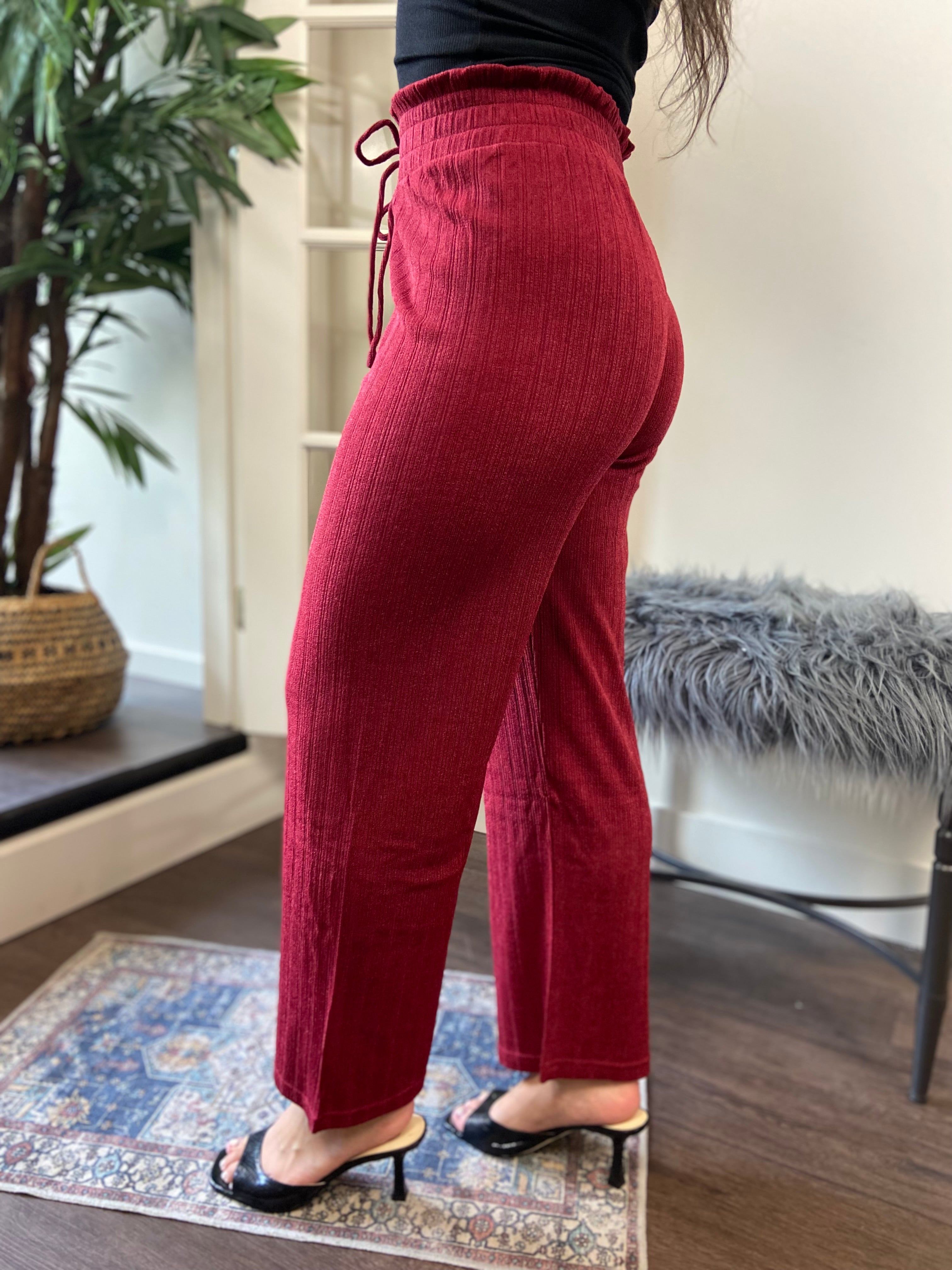Kaia Burgundy Wide Leg Knit Pants - MK Threads Boutique