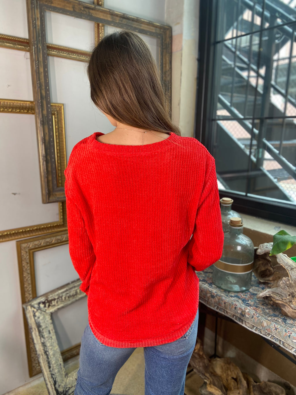 Kayla Ruby Chenille Waffle Round Neck Sweater